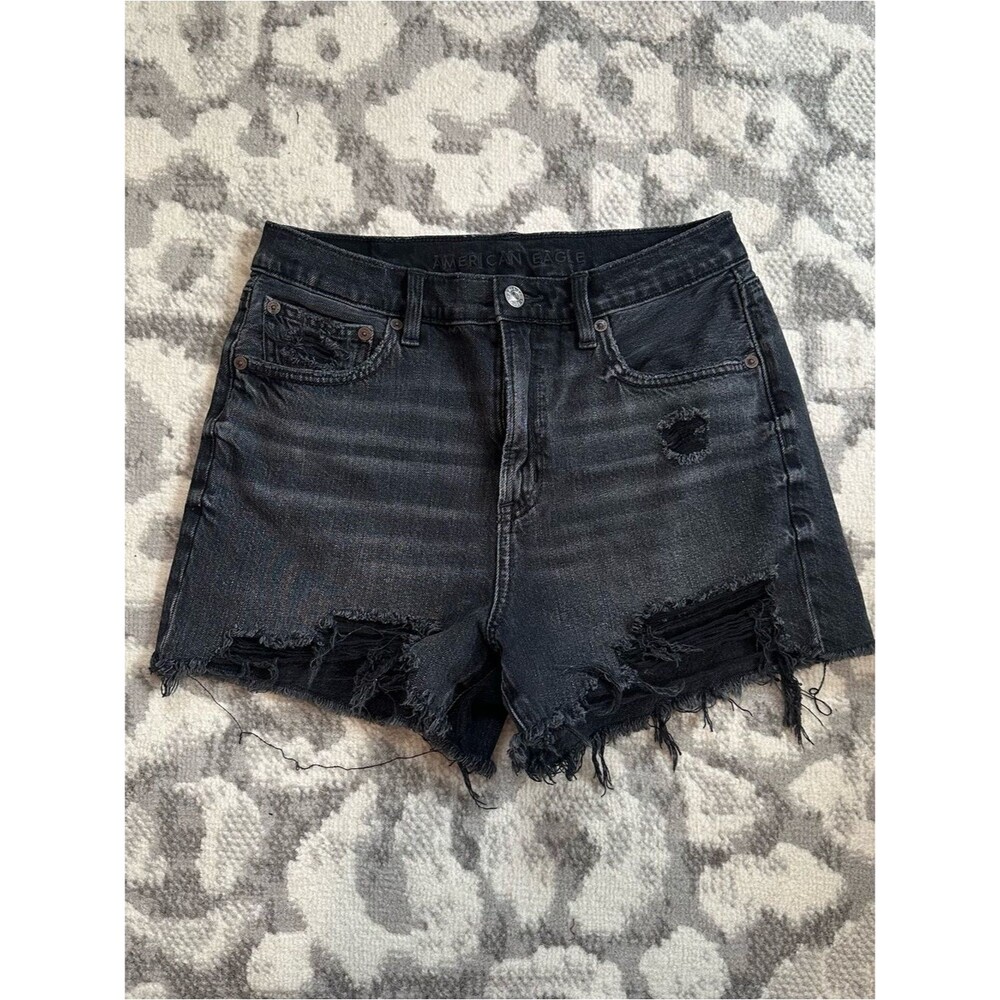 American Eagle Highest Rise 90s Boyfriend Shorts Black Size 4 High Waisted